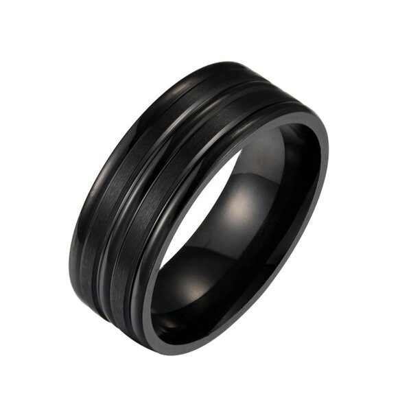 3/$35 New Men's Black Grooved Band Ring Stainless Steel Wedding Fashion Ring - Picture 5 of 5